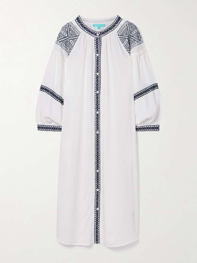 Melissa Odabash Ally Belted Embroidered Voile Midi Dress