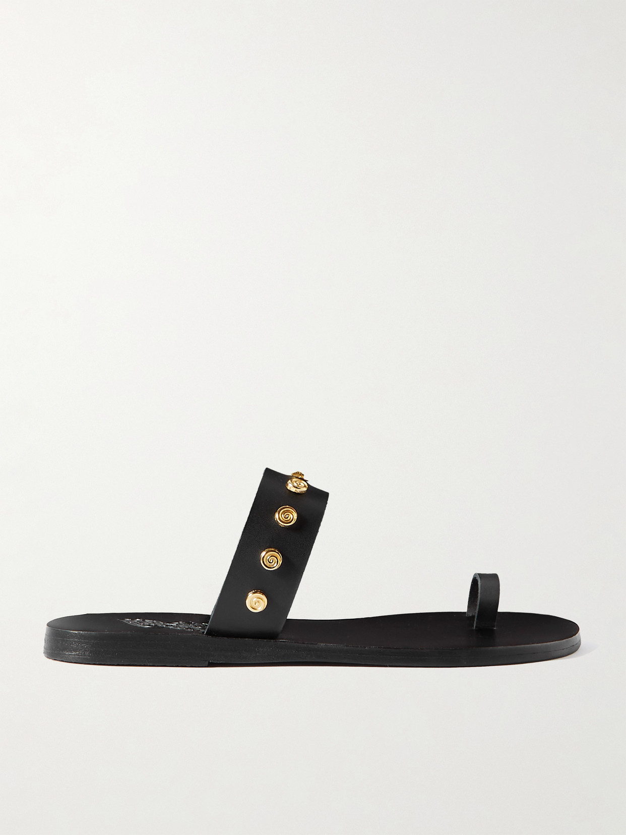 Ancient Greek Sandals - Thalia Shell Embellished Leather Slides - Black