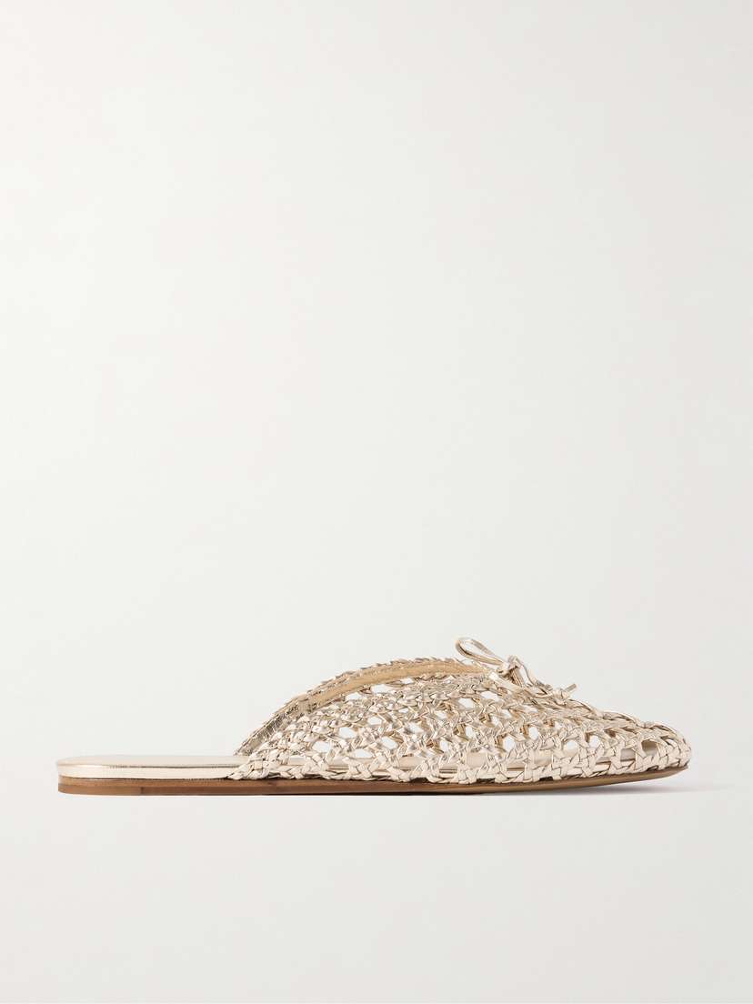 Le Monde Béryl Regency Bow-embellished Woven Metallic Leather Slides - IT36
