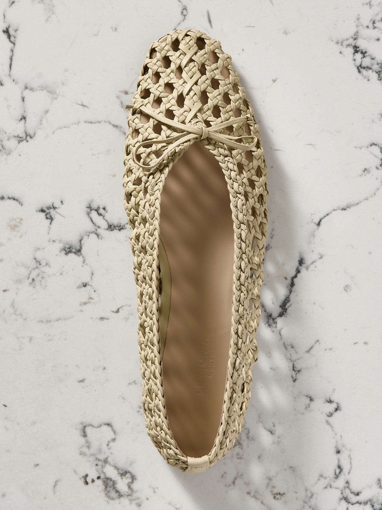 Le Monde Beryl Regency Bow-embellished Woven Leather Ballet Flats In Ecru