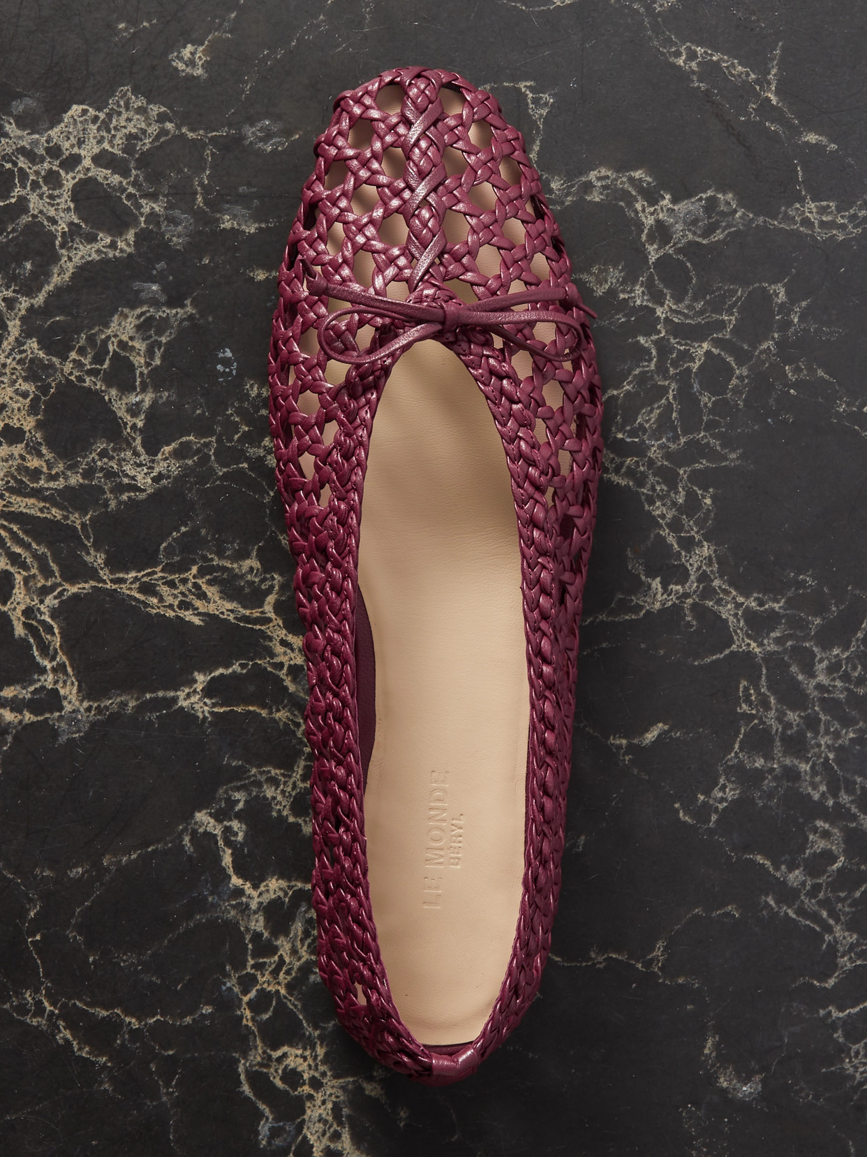 Le Monde Beryl Regency Bow-embellished Woven Leather Ballet Flats In Red