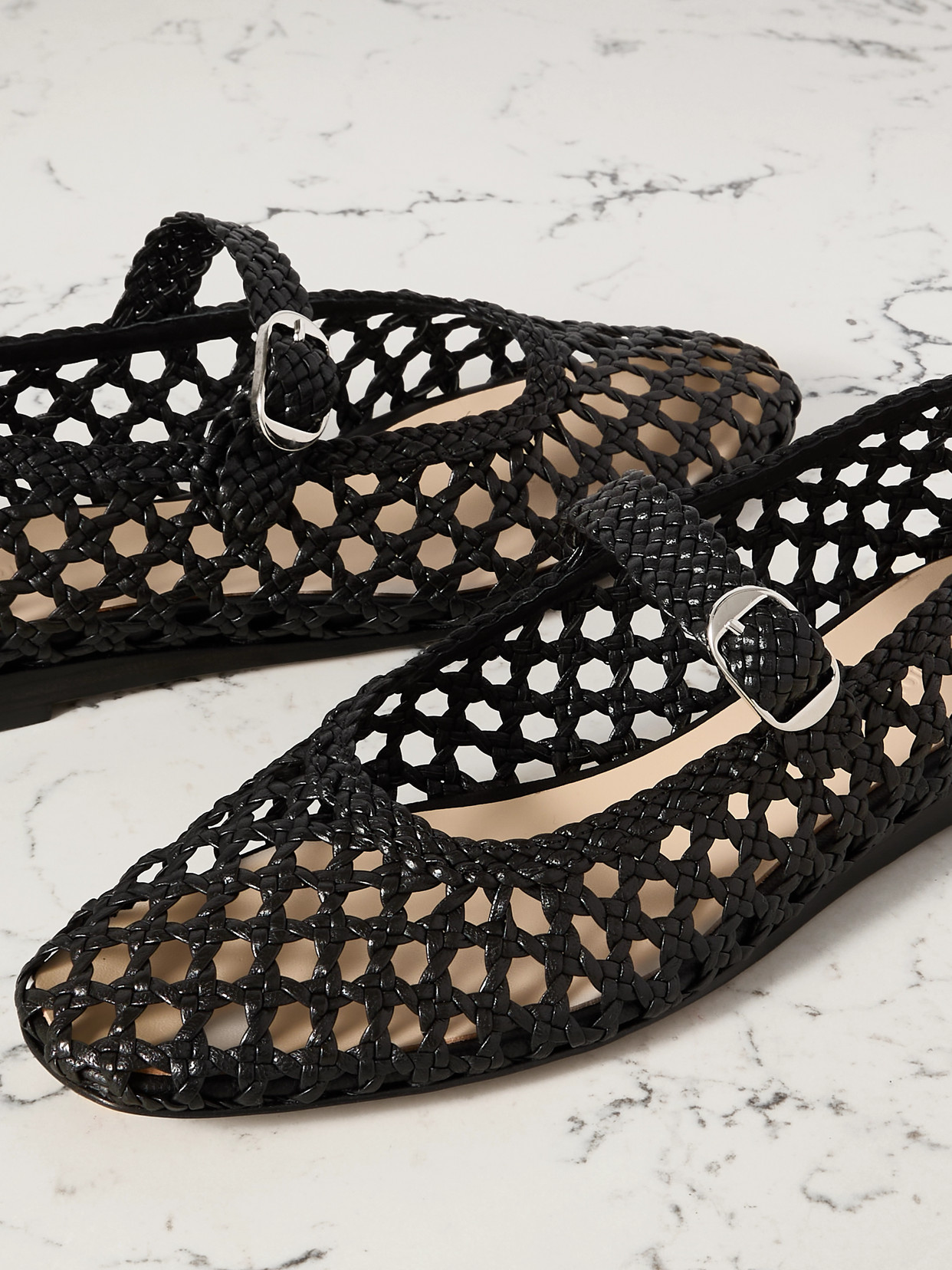 LE MONDE BERYL WOVEN LEATHER MARY JANE BALLET FLATS 