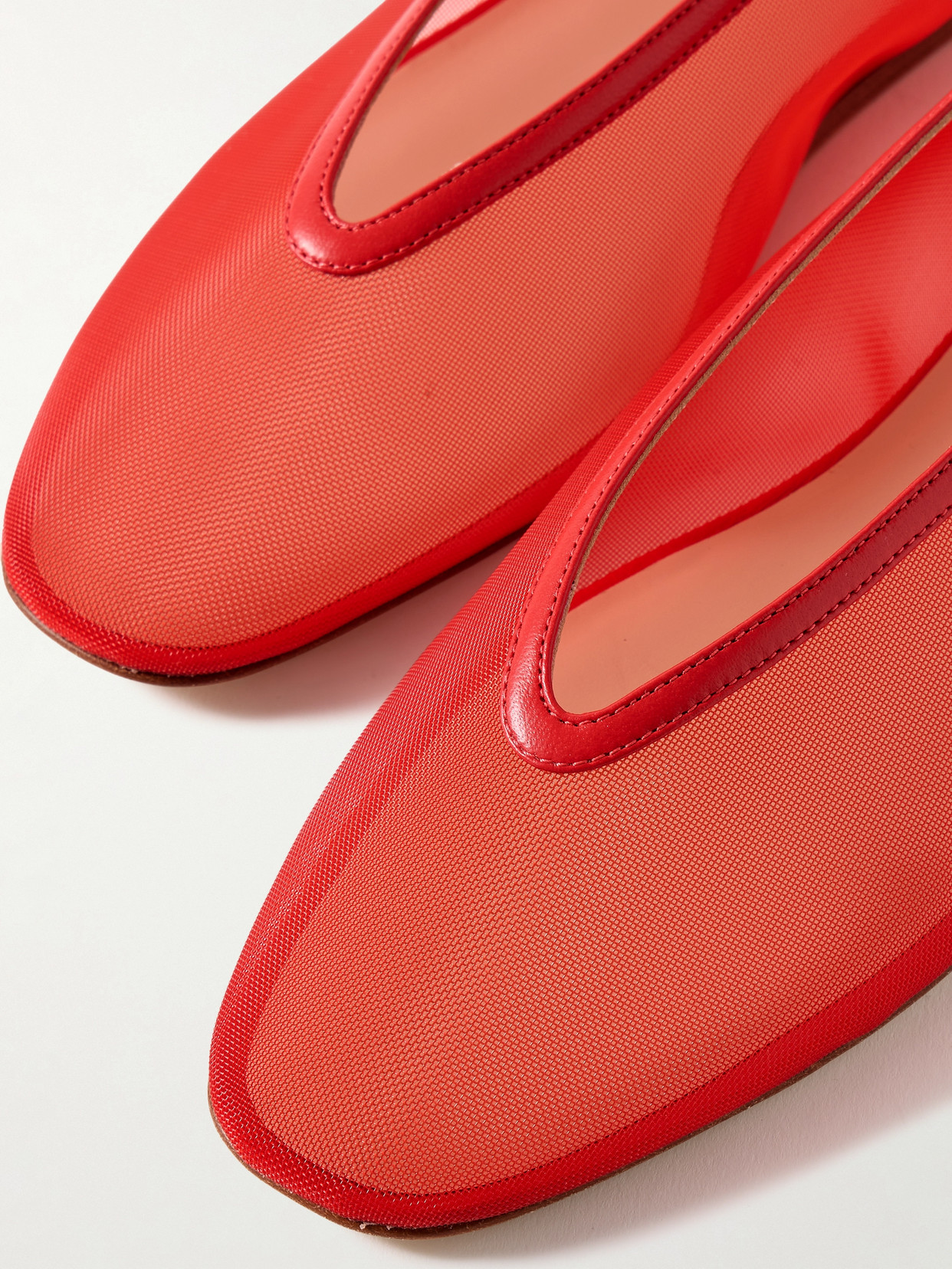 Le Monde Beryl Luna Leather-trimmed Mesh Ballet Flats In Red