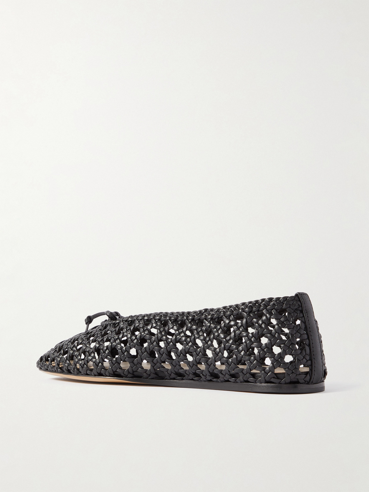 Shop Le Monde Beryl Regency Bow-embellished Woven Leather Ballet Flats In Black