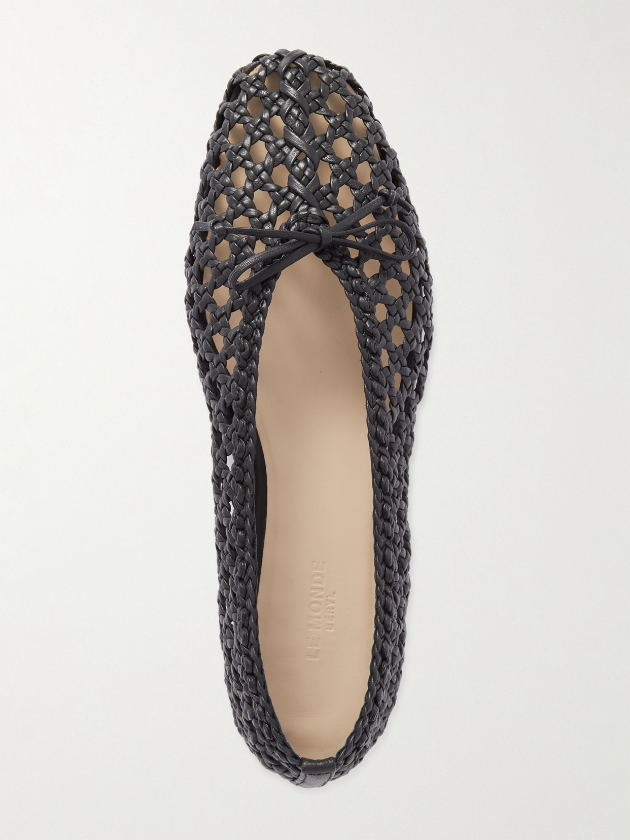 Shop Le Monde Beryl Regency Bow-embellished Woven Leather Ballet Flats In Black