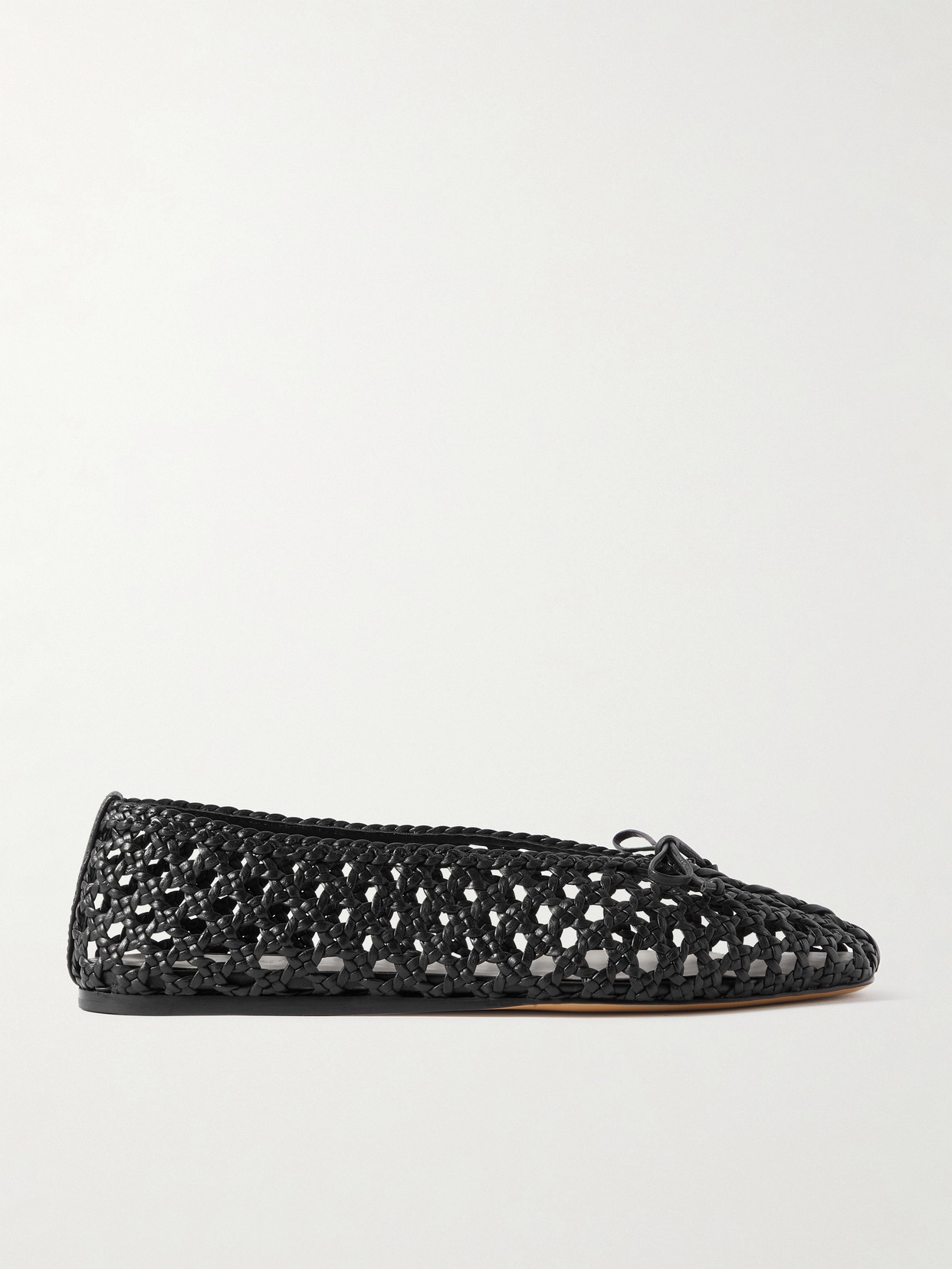 Le Monde Beryl Regency Bow-embellished Woven Leather Ballet Flats In Black