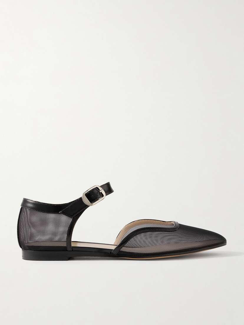 Le Monde Béryl Leather-trimmed Mesh Mary Jane Ballet Flats