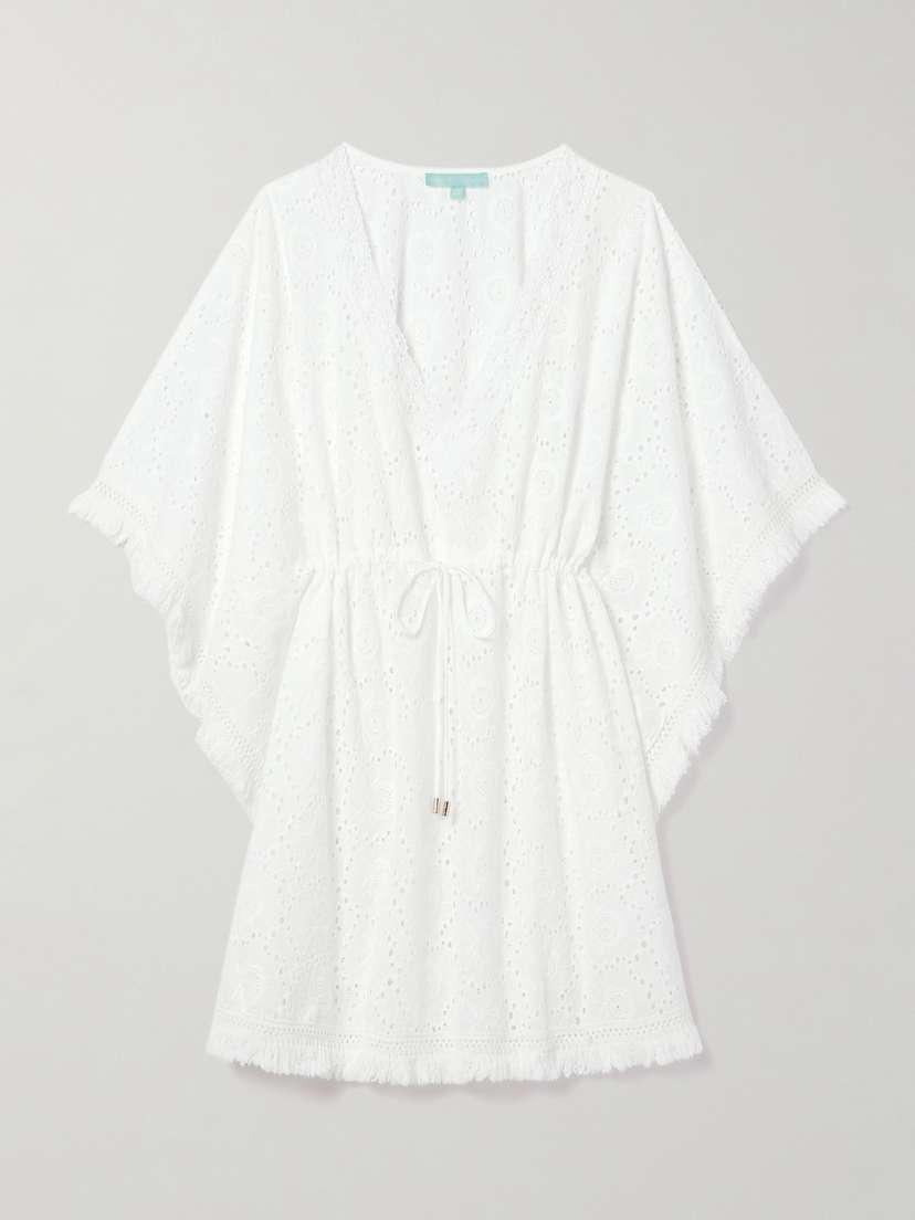 Melissa Odabash Ivy Frayed Lace-trimmed Broderie Anglaise Cotton-voile Mini Dress