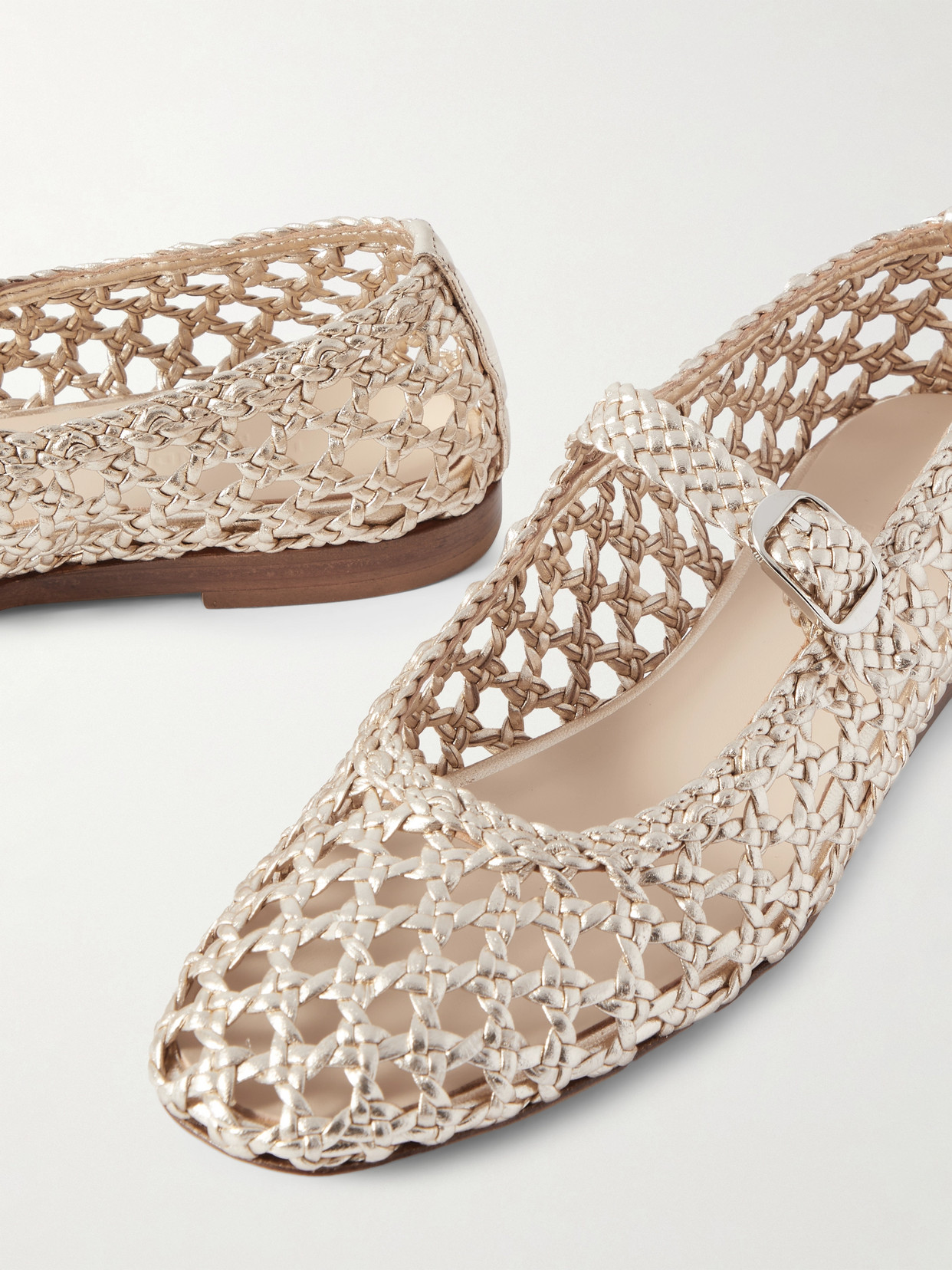 Le Monde Beryl Woven Metallic Leather Mary Jane Ballet Flats In Gold