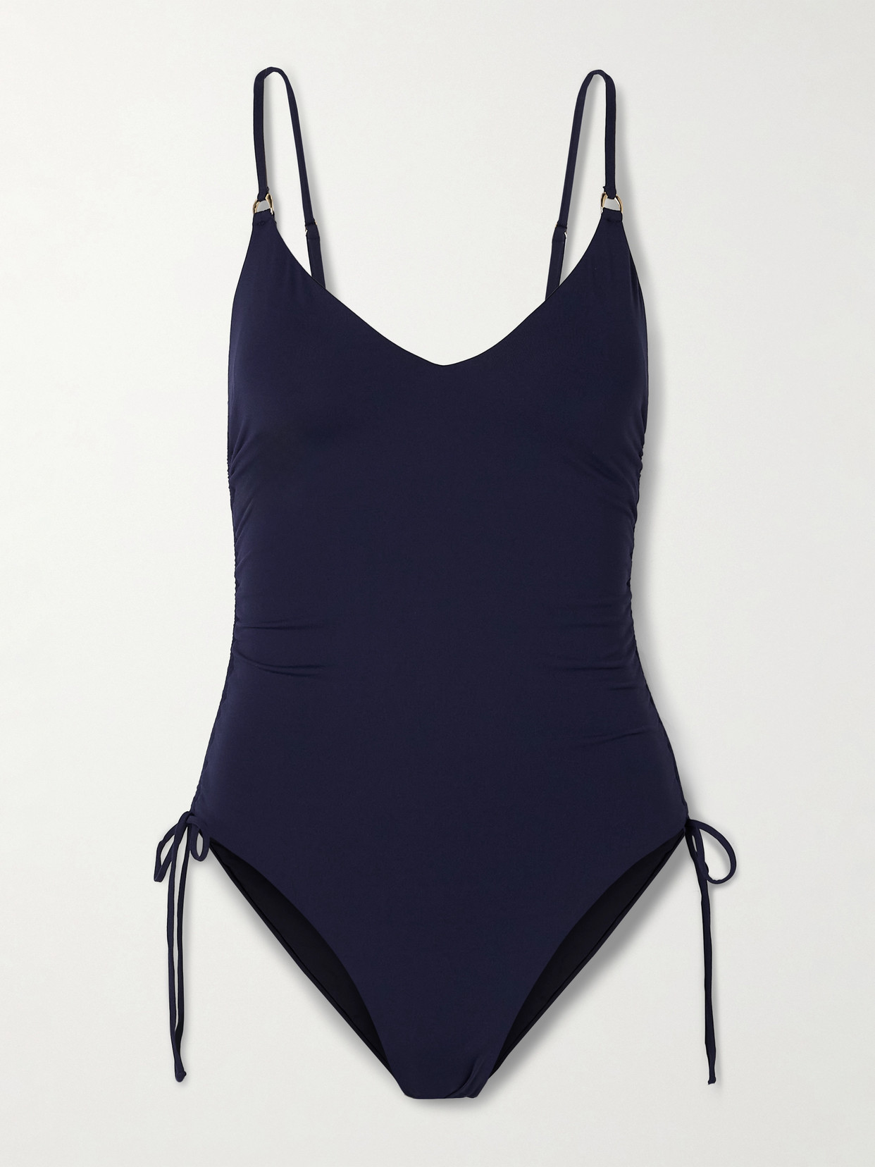 Shop Melissa Odabash Havana Tie-detailed Ruched Swimsuit In Blue