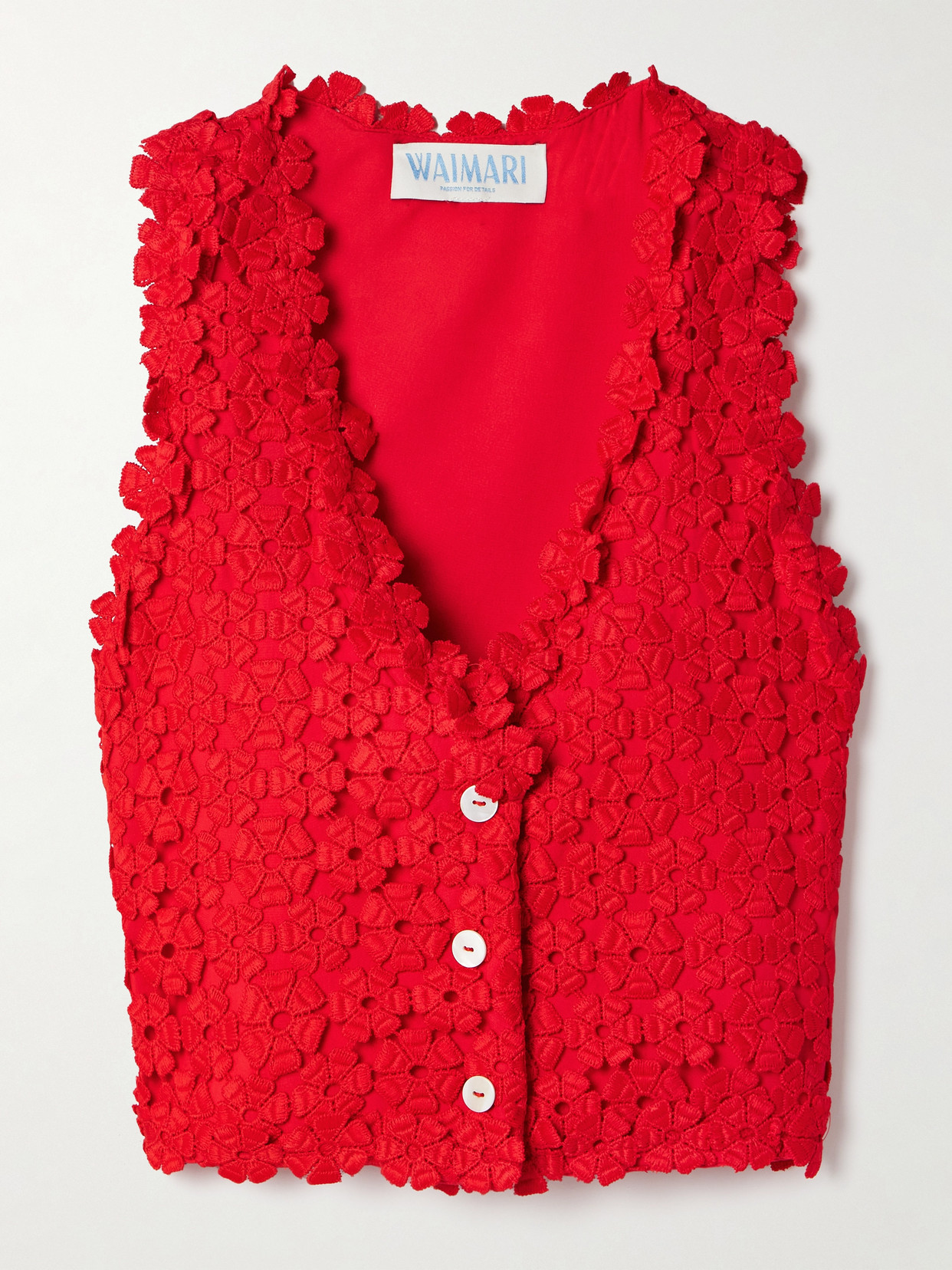 WAIMARI - + Net Sustain Christie Cropped Crocheted Lace Vest - Red