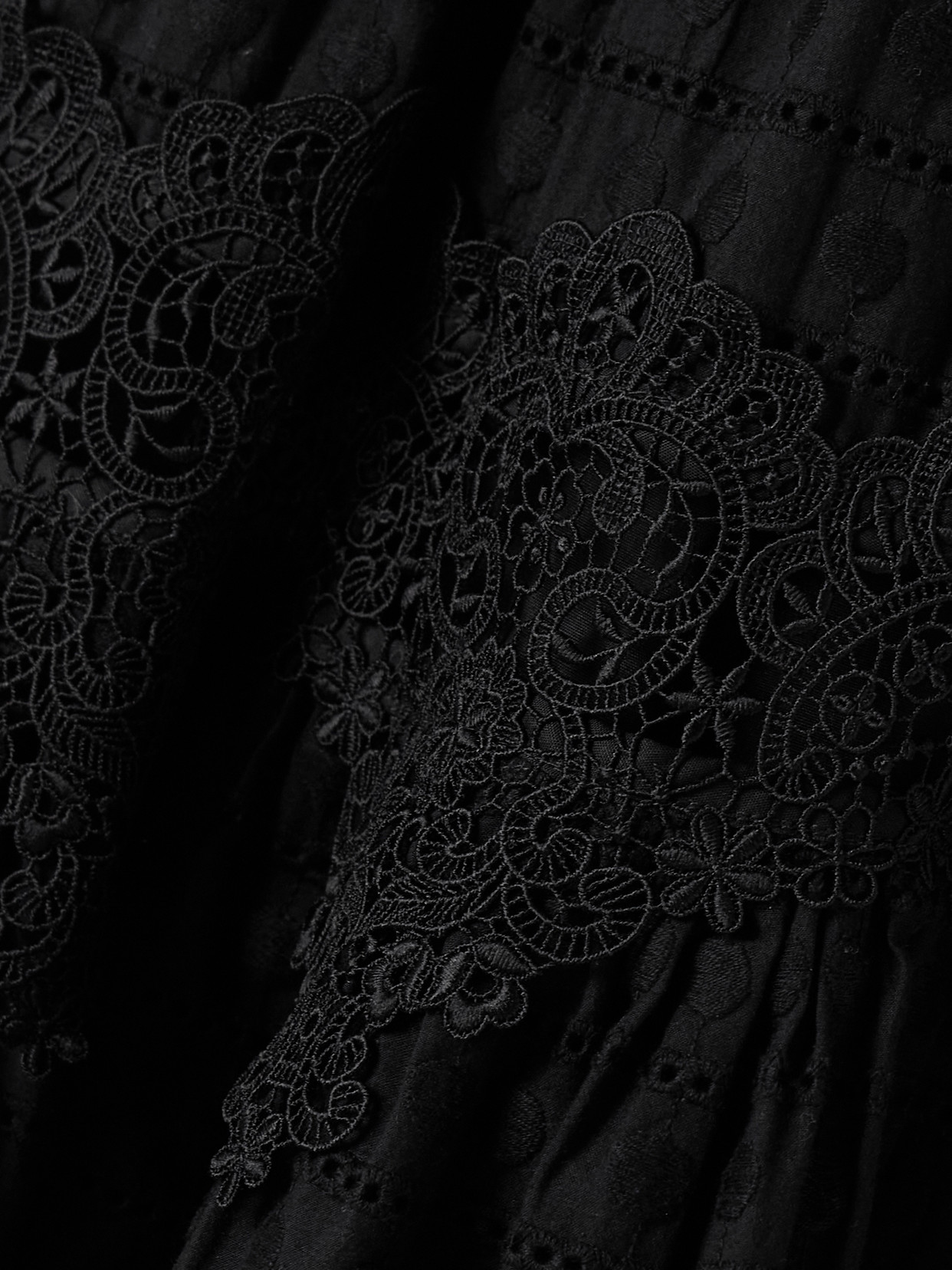 Waimari Leah Shirred Embroidered Guipure Lace And Cotton Mini Dress In Black