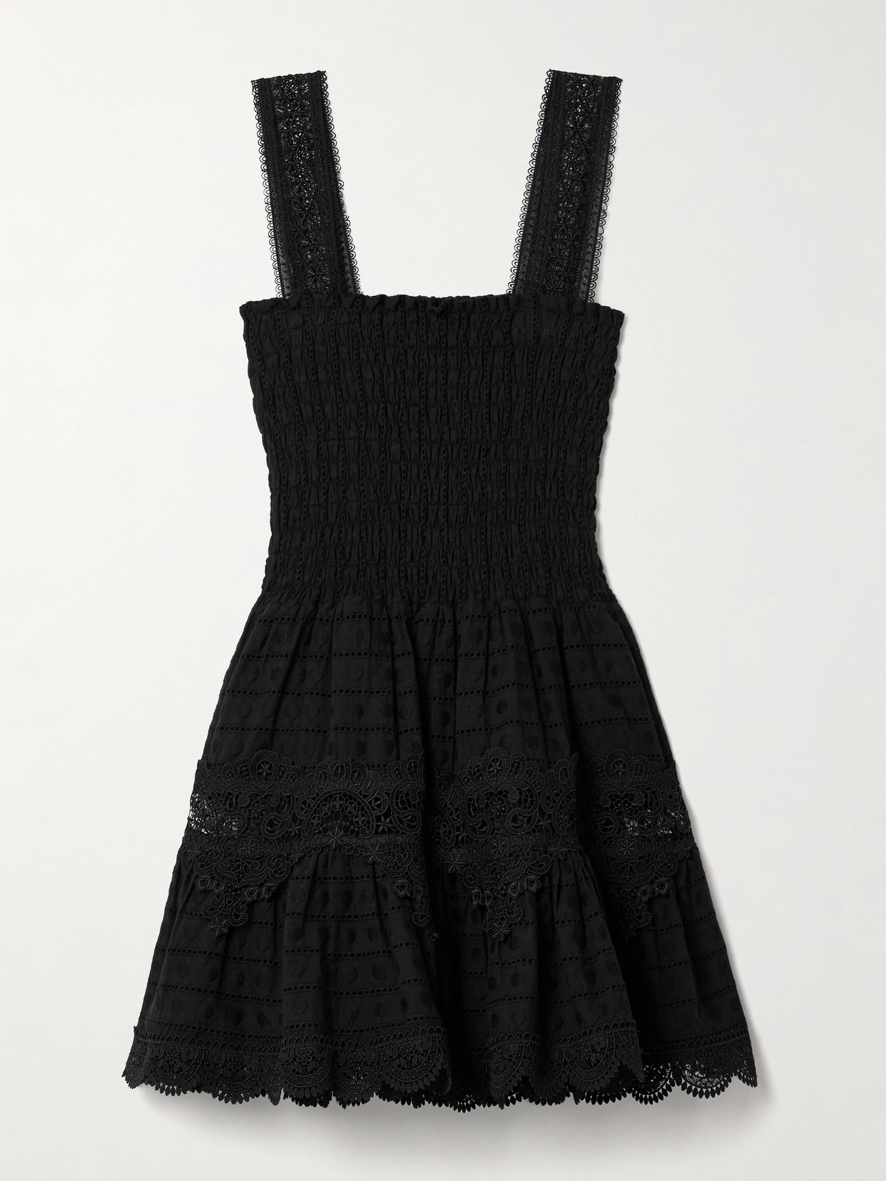 Waimari + Net Sustain Leah Shirred Embroidered Guipure Lace And Cotton Mini Dress In Black