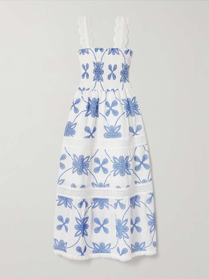 WAIMARI Coco Crocheted Lace-trimmed Embroidered Cotton-voile Midi Dress - x small