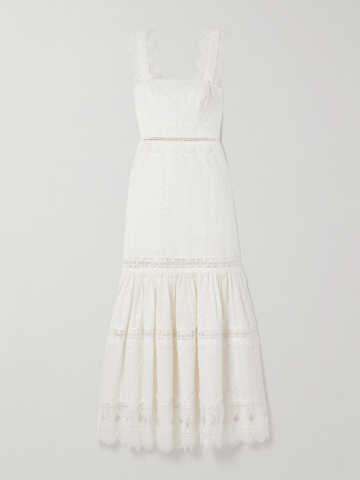 Waimari + Net Sustain Ibiza Tiered Guipure Lace-trimmed Cotton Midi Dress In White