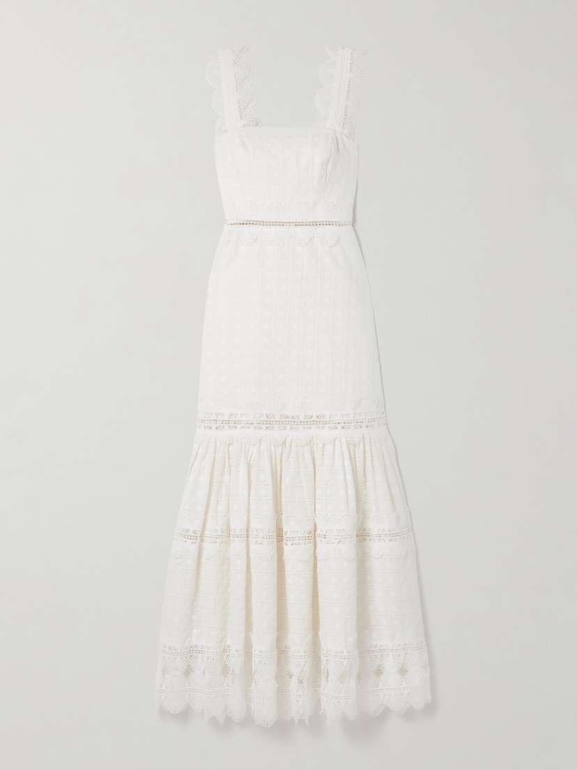 WAIMARI Ibiza Tiered Guipure Lace-trimmed Cotton Midi Dress