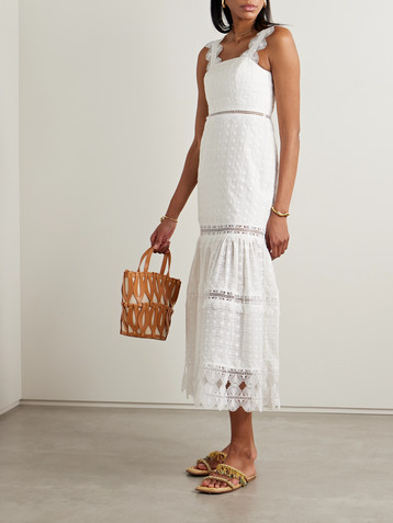 WAIMARI Ibiza tiered guipure lace-trimmed cotton midi dress