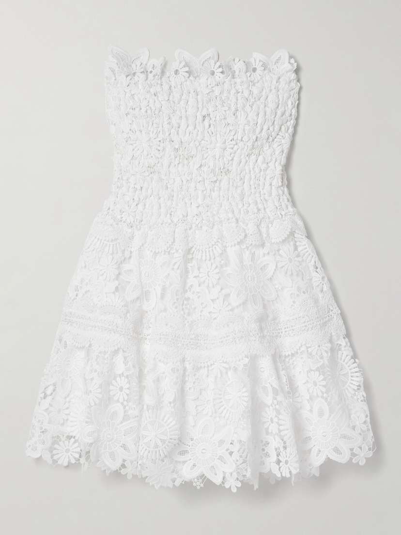 WAIMARI Tiffany Strapless Shirred Guipure Lace Mini Dress - x large