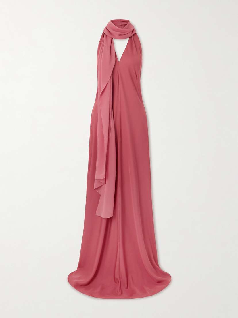 Cortana Farah Cape-effect Georgette-trimmed Silk-crepe Maxi Dress