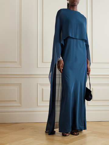 Cortana Luana cape-effect silk-georgette gown