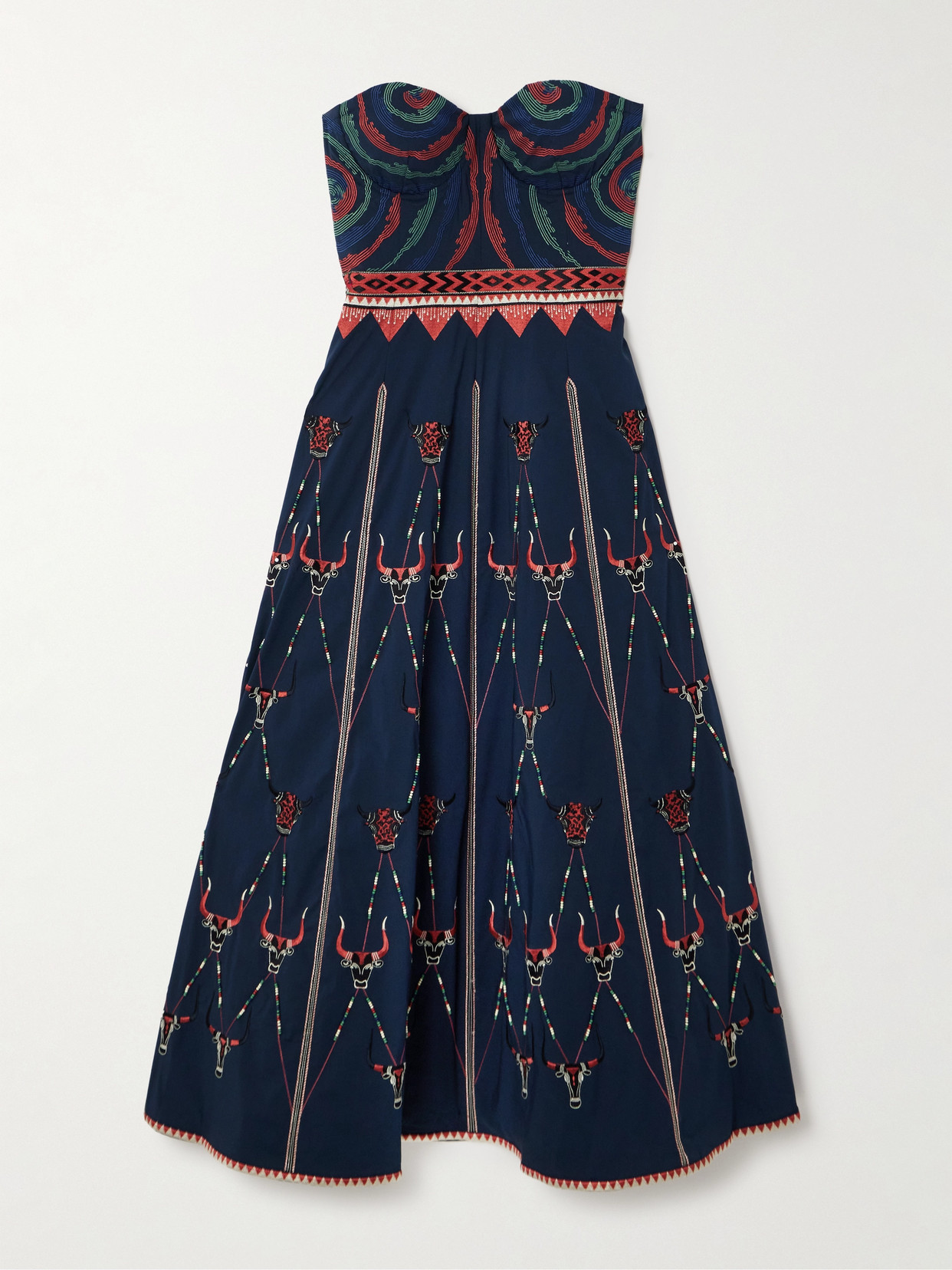 Emporio Sirenuse Lotty Bulls Embellished Embroidered Cotton-blend Poplin Midi Dress In Blue