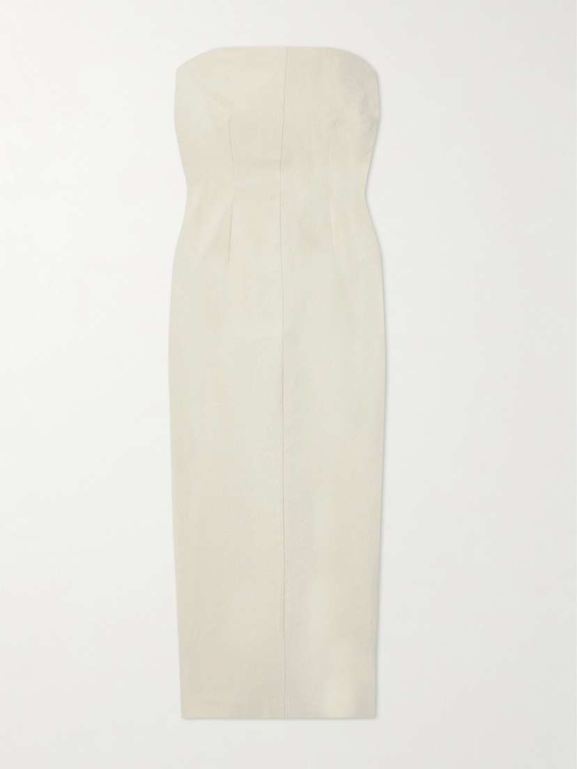 Cortana Strapless Cotton-blend Canvas Midi Dress