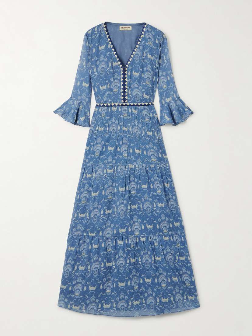 Emporio Sirenuse Bella Batik Tiered Ruffled Printed Embroidered Cotton-voile Maxi Dress