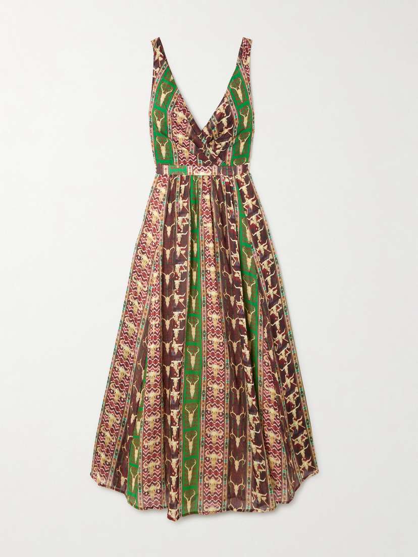 Emporio Sirenuse Tullia Arizona Pleated Printed Cotton Maxi Dress