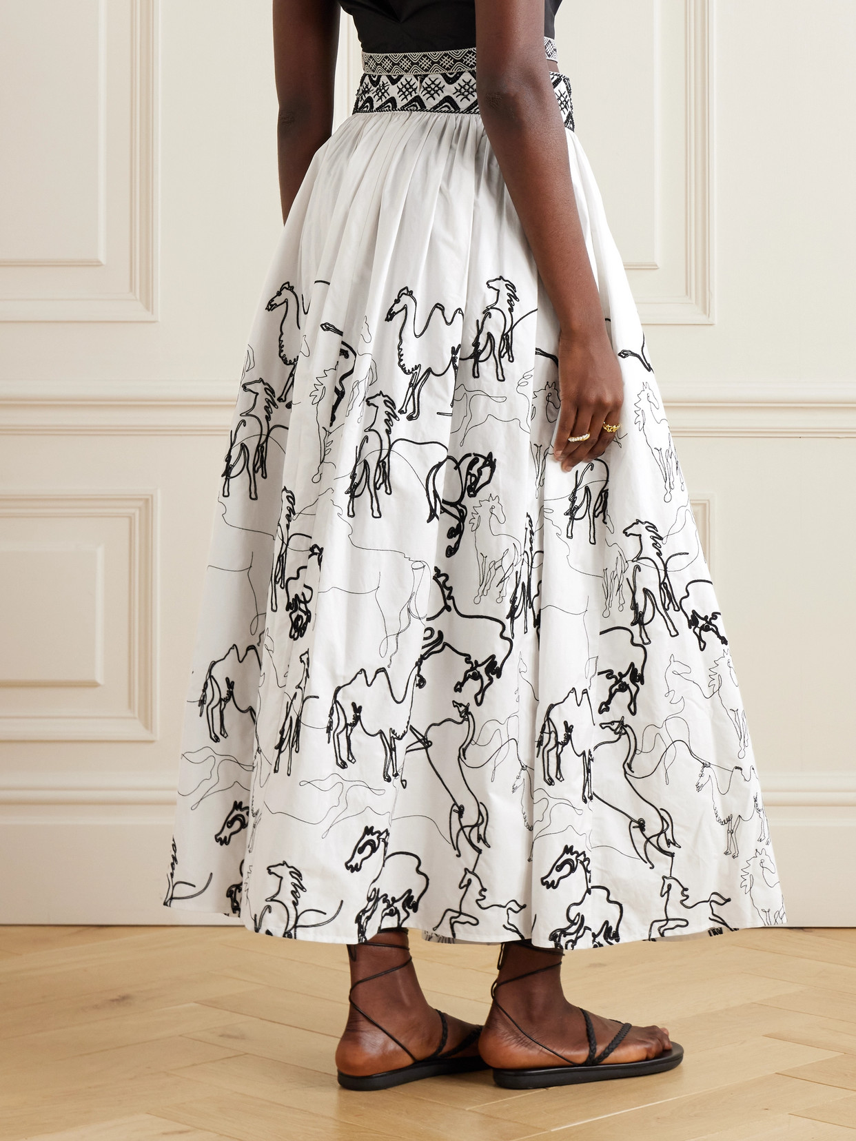 Shop Emporio Sirenuse Ombretta Embroidered Cotton-blend Poplin Maxi Skirt In White