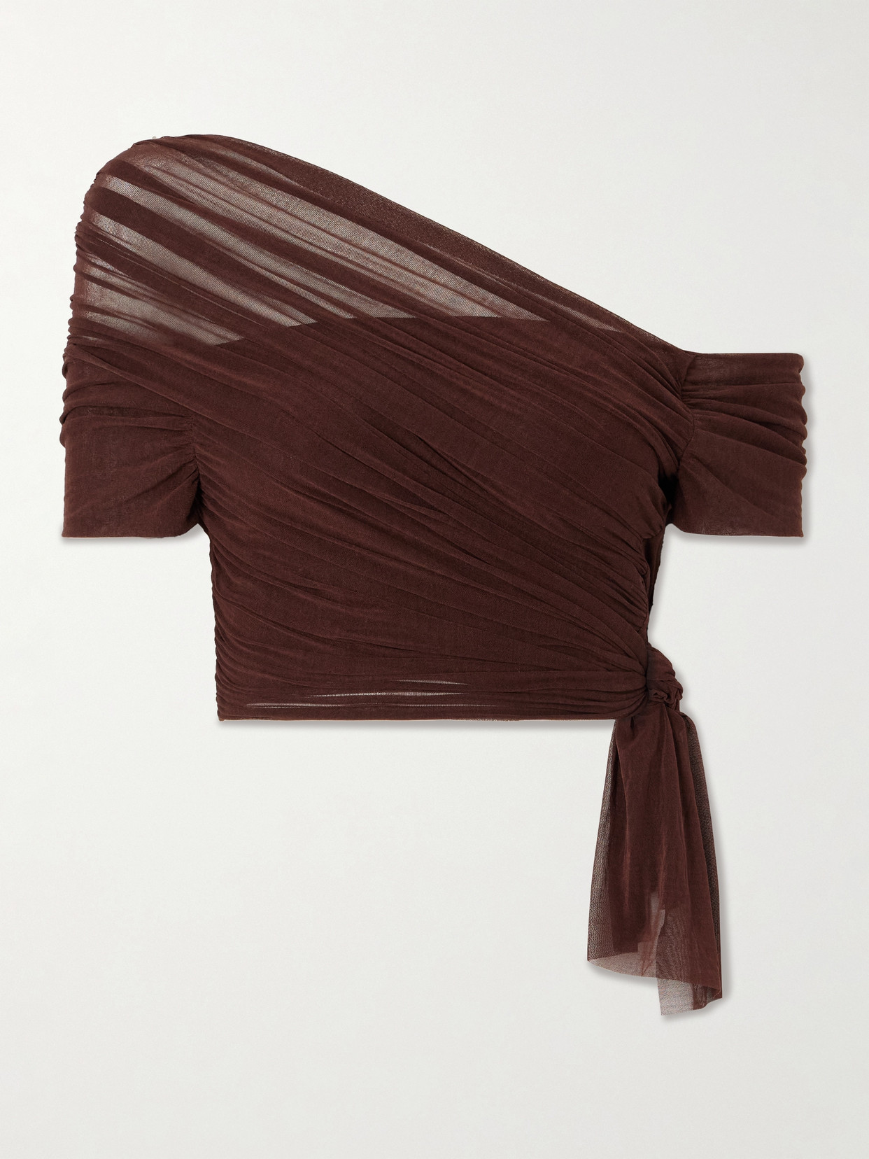 Cortana + Net Sustain Tully Off-the-shoulder Draped Silk-blend Tulle Top In Brown