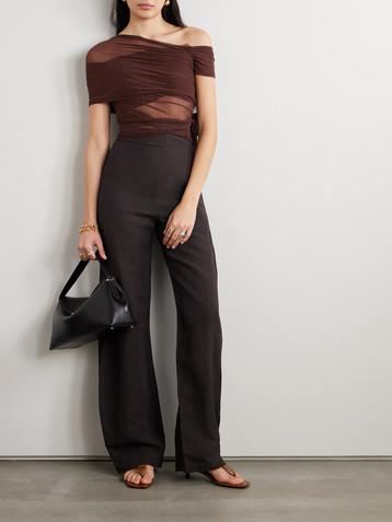 Cortana Tully off-the-shoulder draped silk-blend tulle top