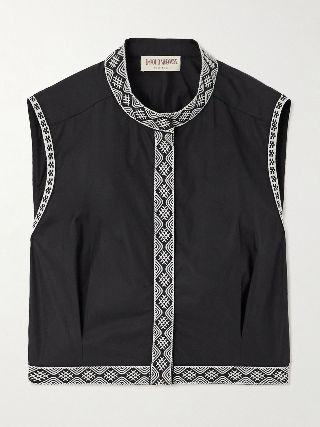 Emporio Sirenuse Nevada Cropped Embroidered Cotton-blend Poplin Vest In Black