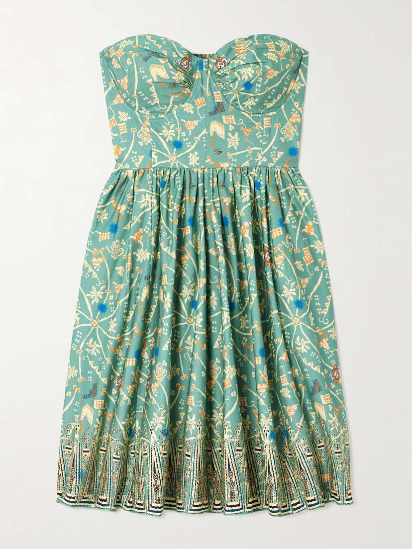 Emporio Sirenuse Freda Convertible Printed Cotton-poplin Bustier Mini Dress