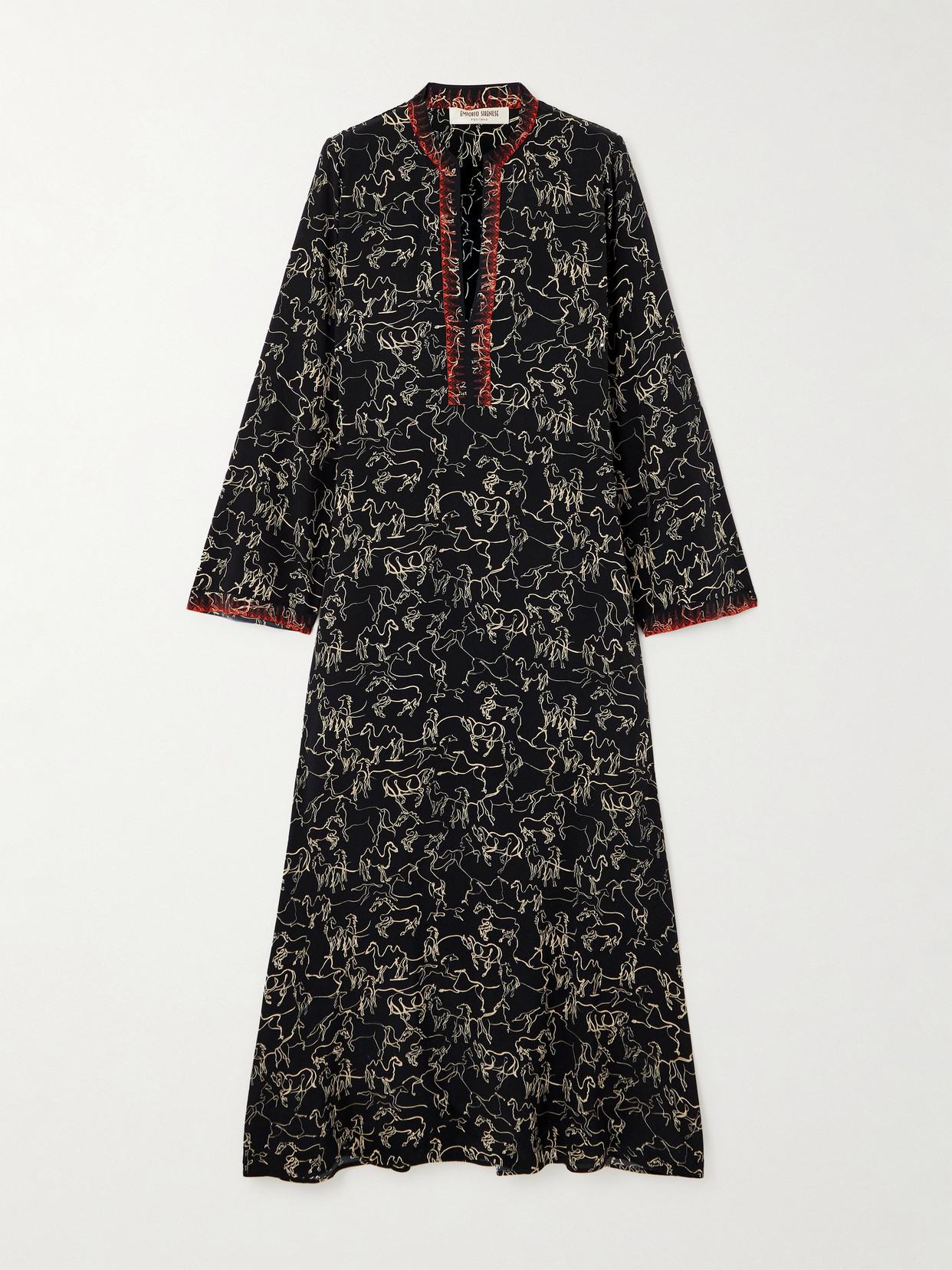 Emporio Sirenuse - Jenna Printed Silk-crepe Kaftan - Black