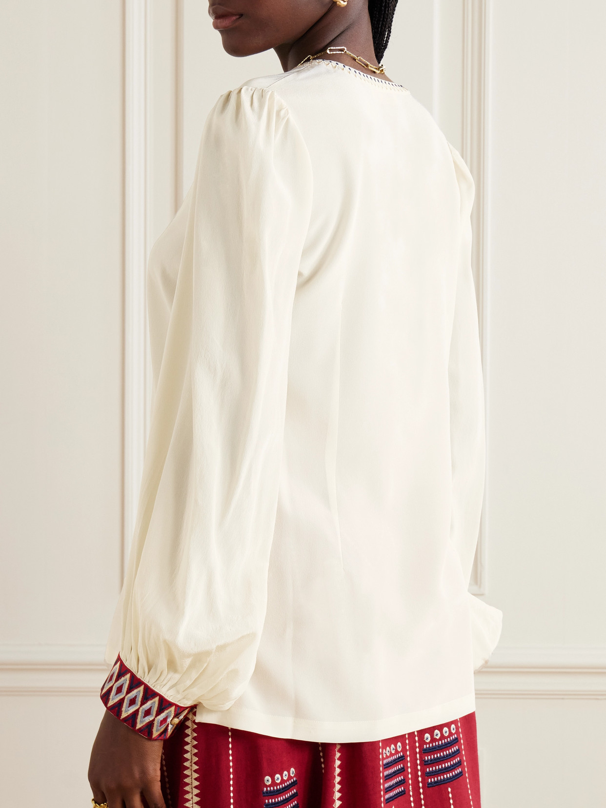 Vera Samarcanda Embroidred Silk-Chiffon Shirt