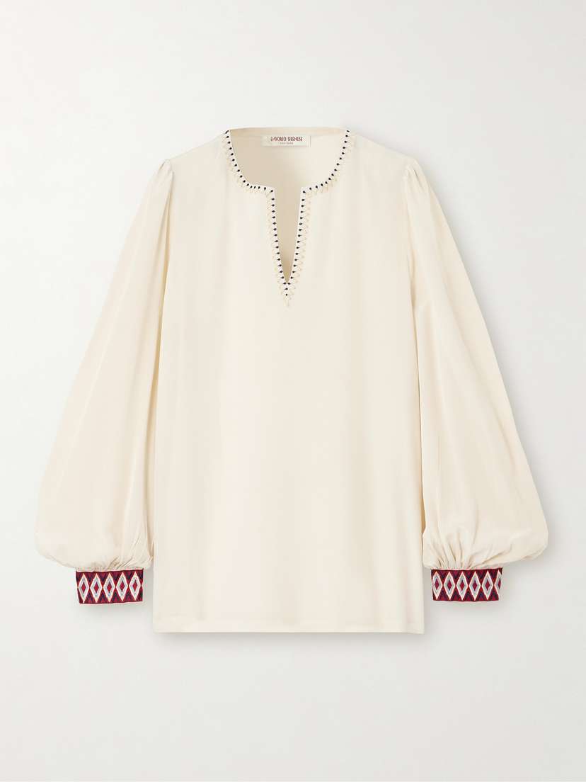 Emporio Sirenuse Vera Samarcanda Embroidred Silk-chiffon Shirt