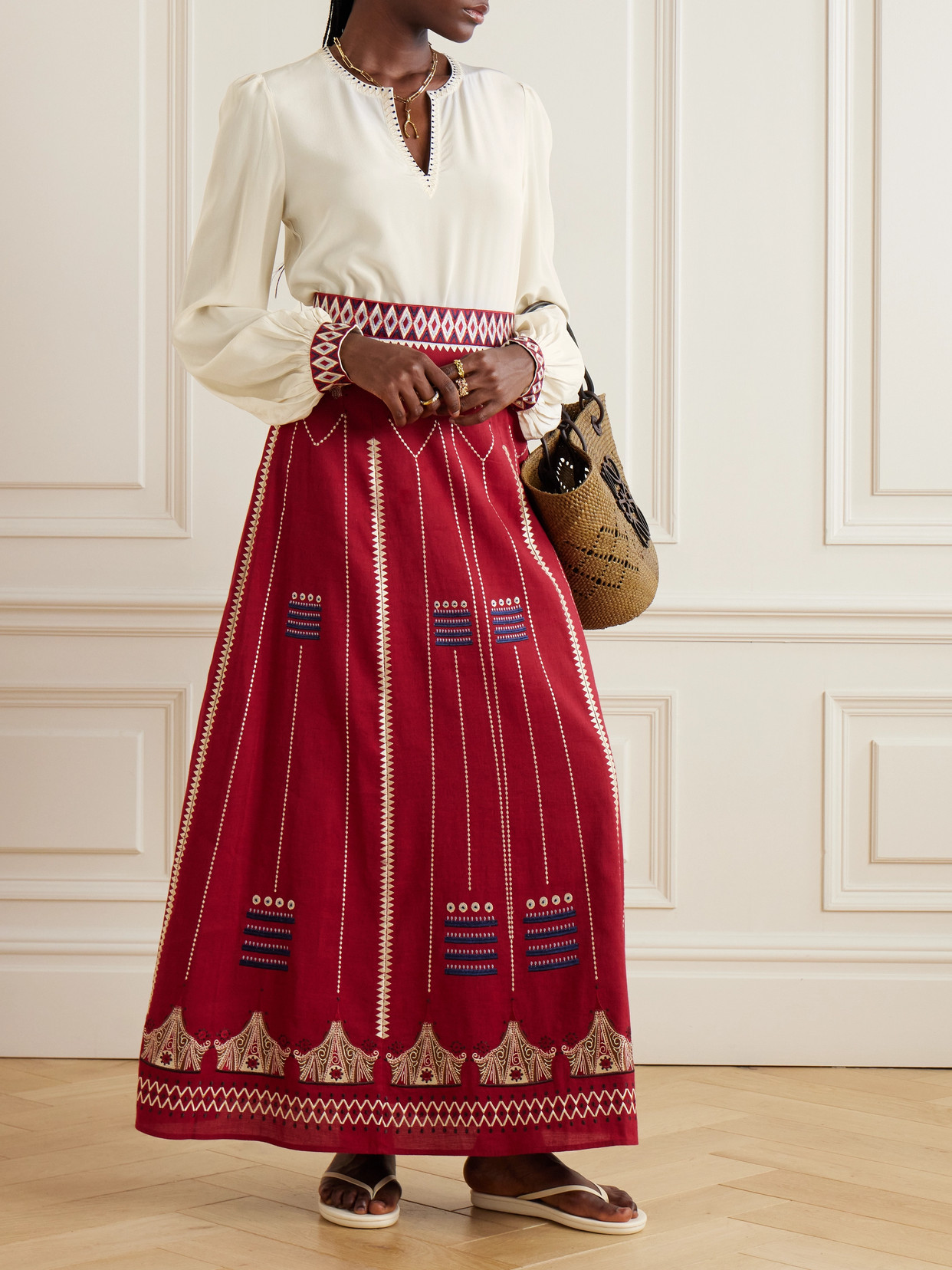 Vera Samarcanda Embroidred Silk-Chiffon Shirt