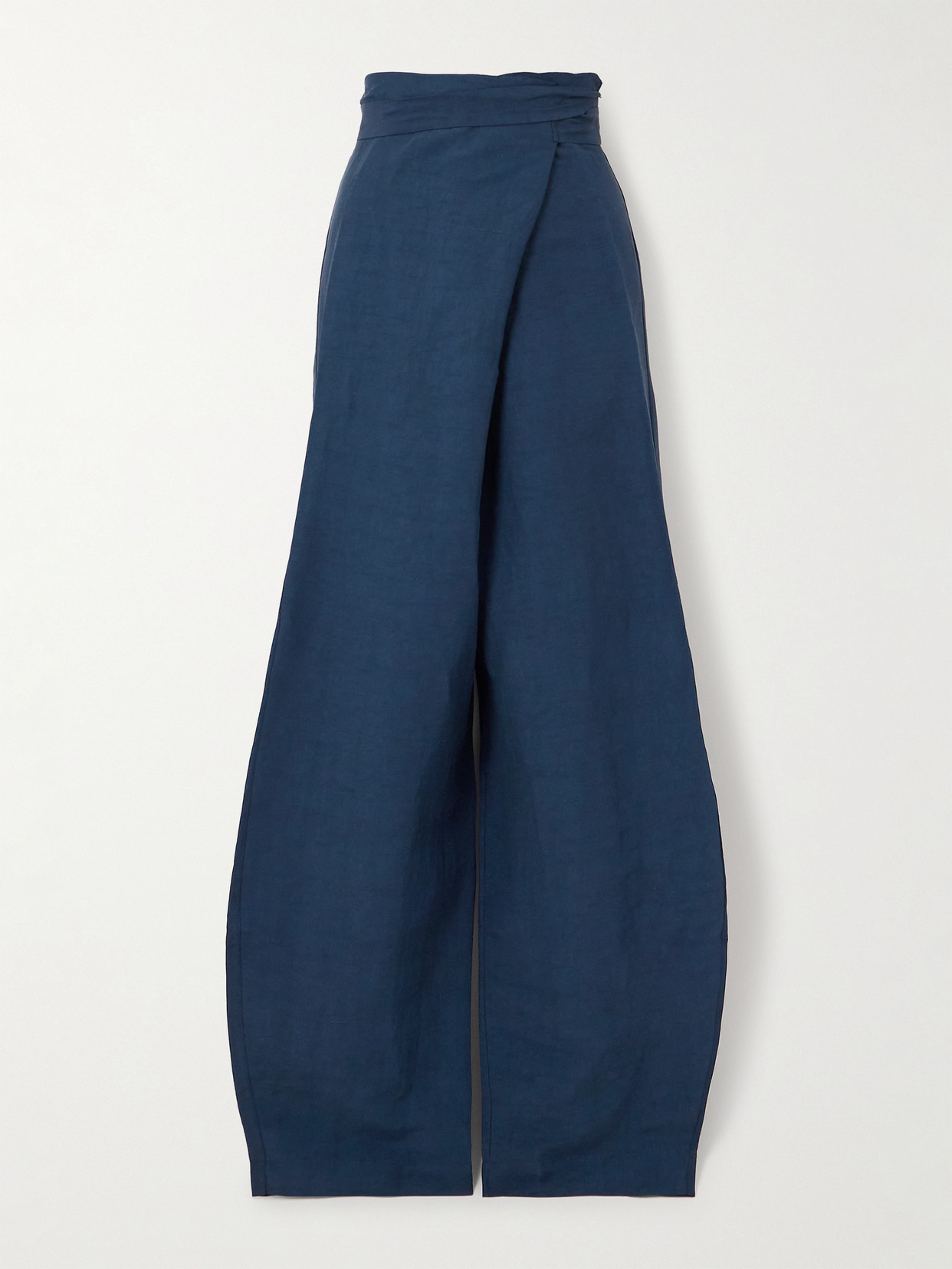 Cortana + Net Sustain Arco Belted Linen-blend Straight-leg Trousers In Blue