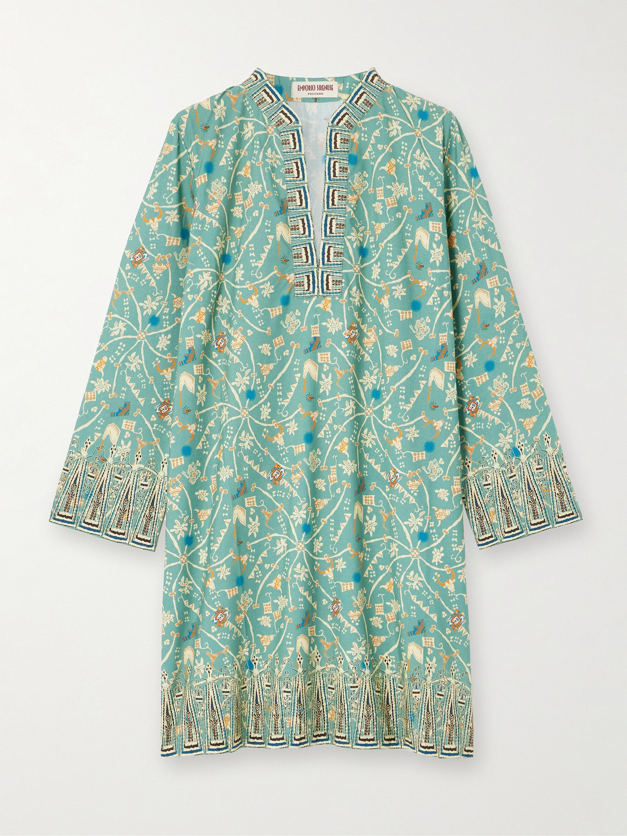 Emporio Sirenuse Sarah Printed Cotton-poplin Kaftan In Green