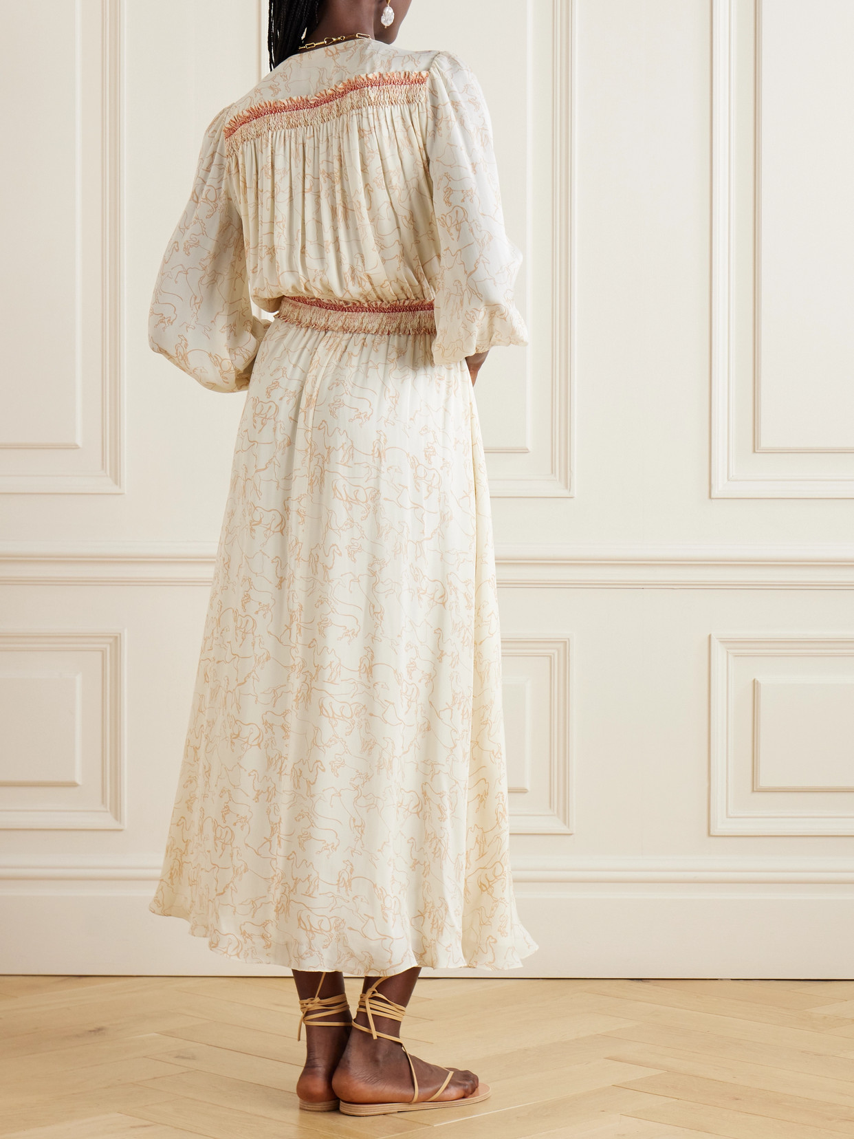Emporio Sirenuse Lavinia Printed Silk-chiffon Midi Wrap Dress In Ivory