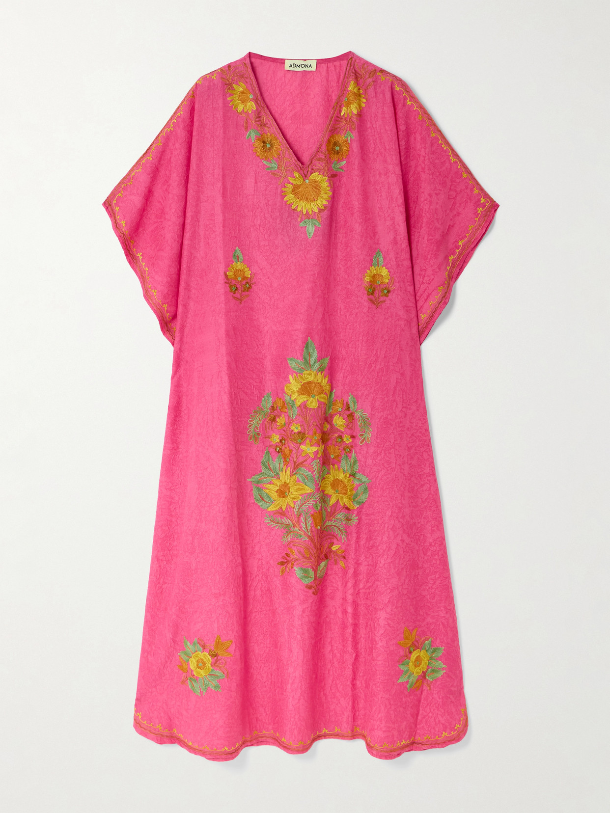 Admona Embroidered Crinkled-gauze Kaftan In Pink