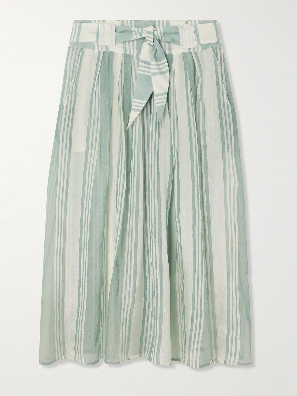 Admona Dareen Belted Striped Gauze Skirt In Green