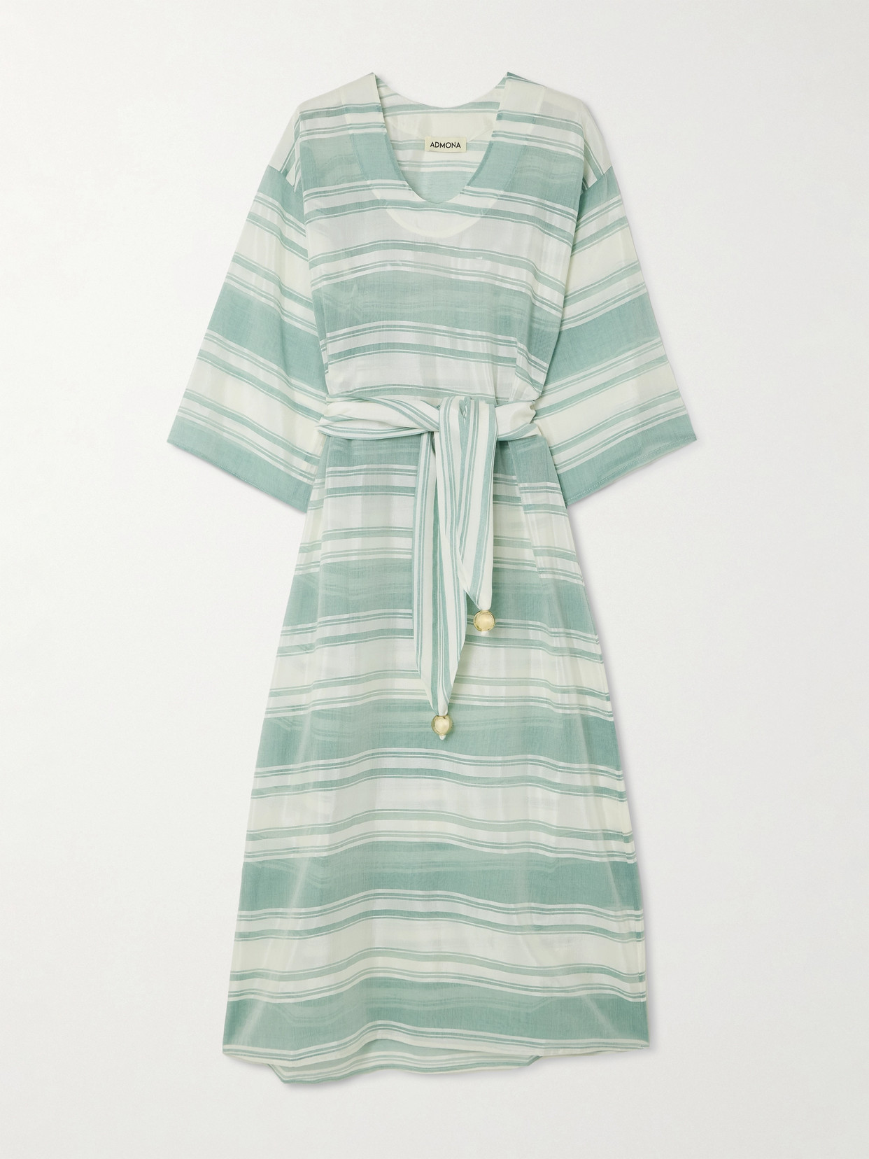 Admona Tala Belted Embellished Striped Gauze Coverup In Green