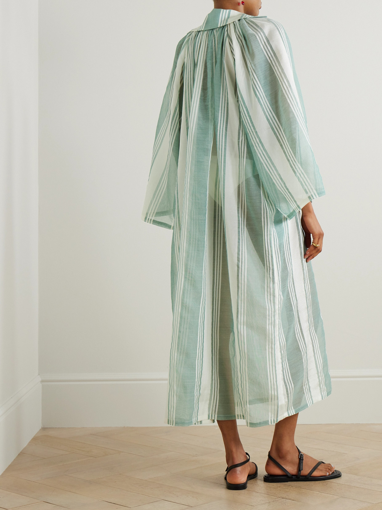 Admona Nasrin Embellished Striped Gauze Maxi Dress In Green