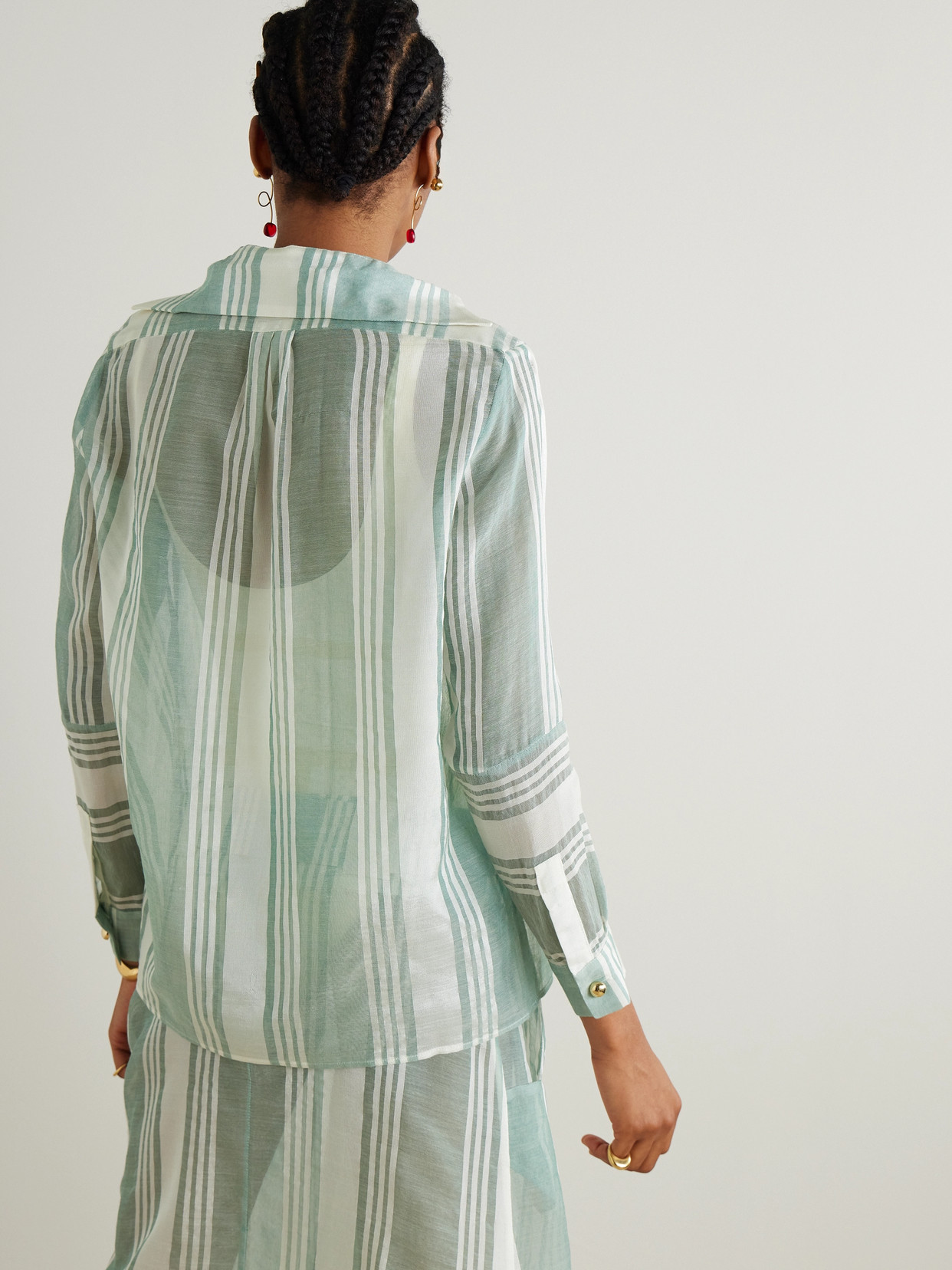 Admona Zaid Striped Gauze Shirt In Green
