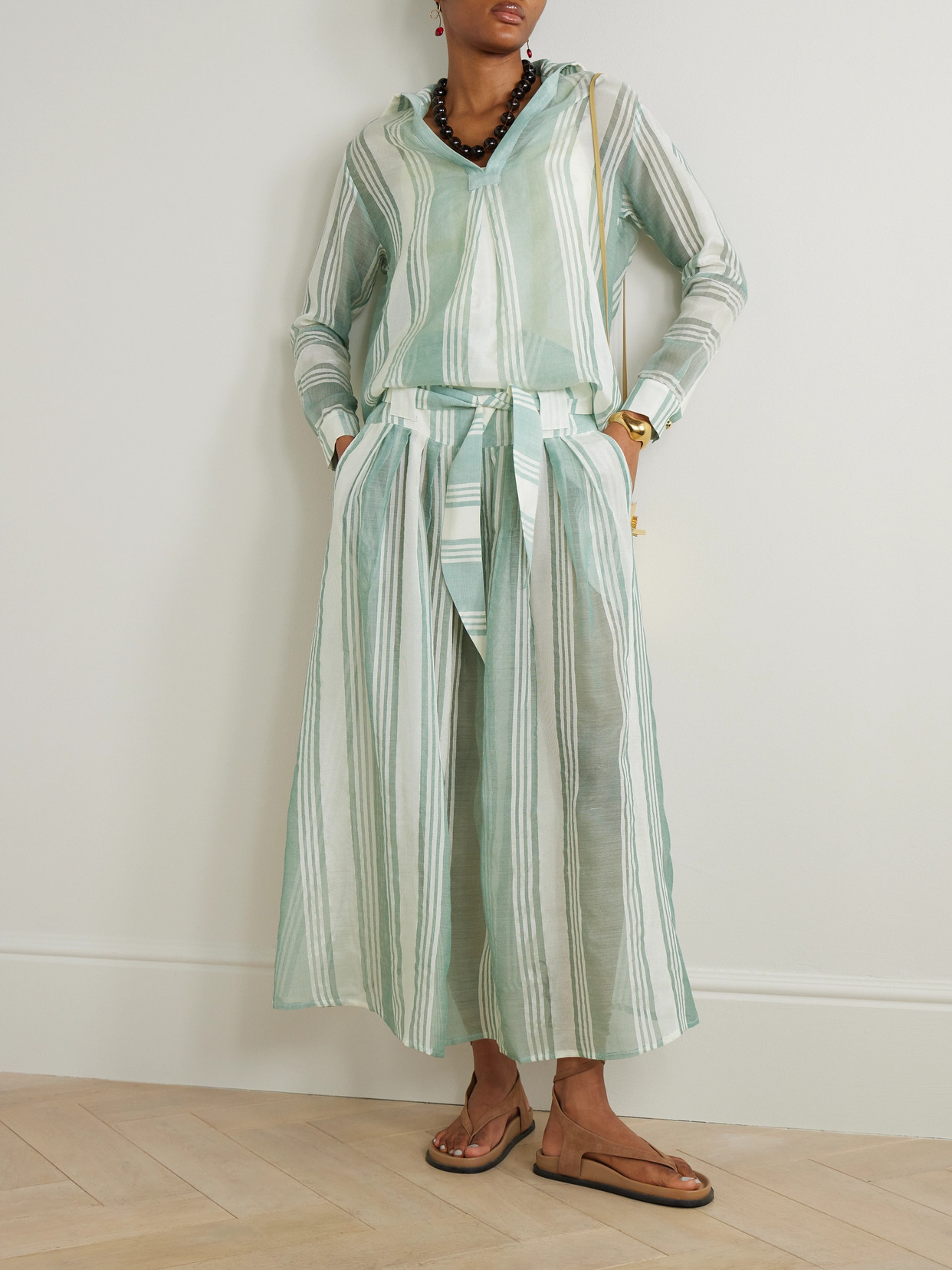 Admona Zaid Striped Gauze Shirt In Green