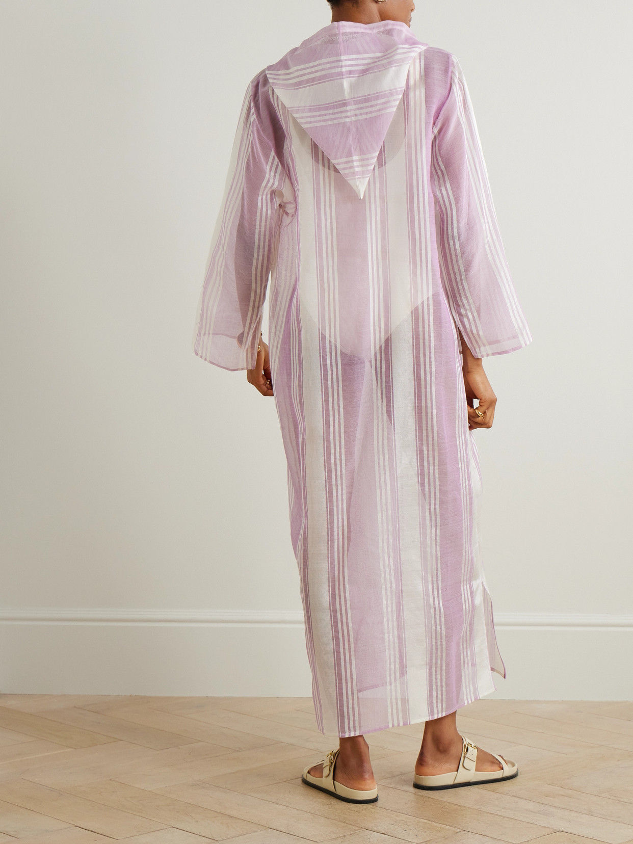 Admona Ruhi Hooded Embellished Striped Gauze Coverup In Pink