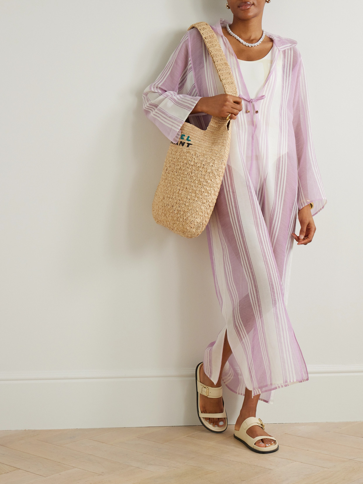 Admona Ruhi Hooded Embellished Striped Gauze Coverup In Pink