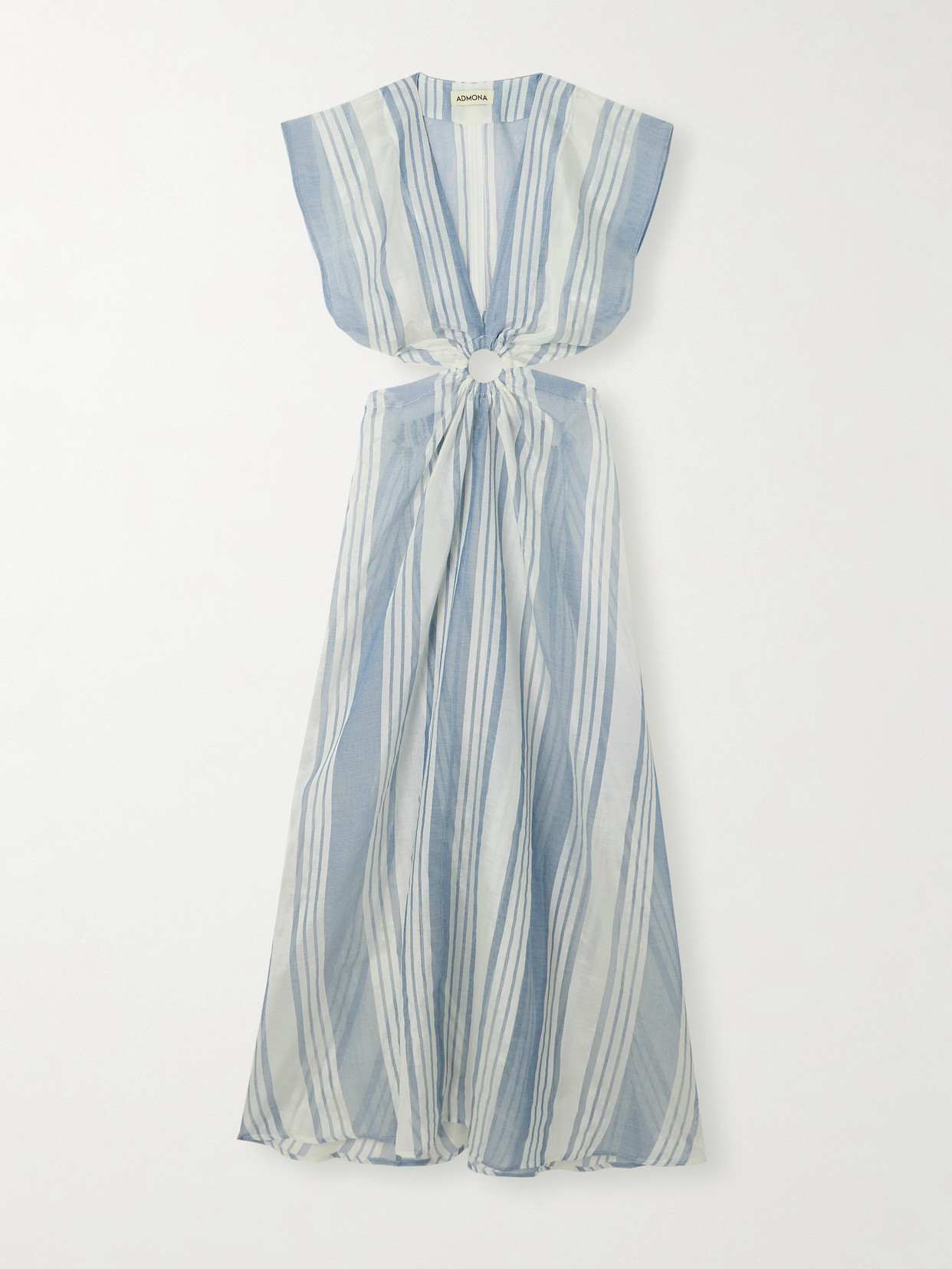 ADMONA - Usama Cutout Striped Mesh Maxi Dress - Blue