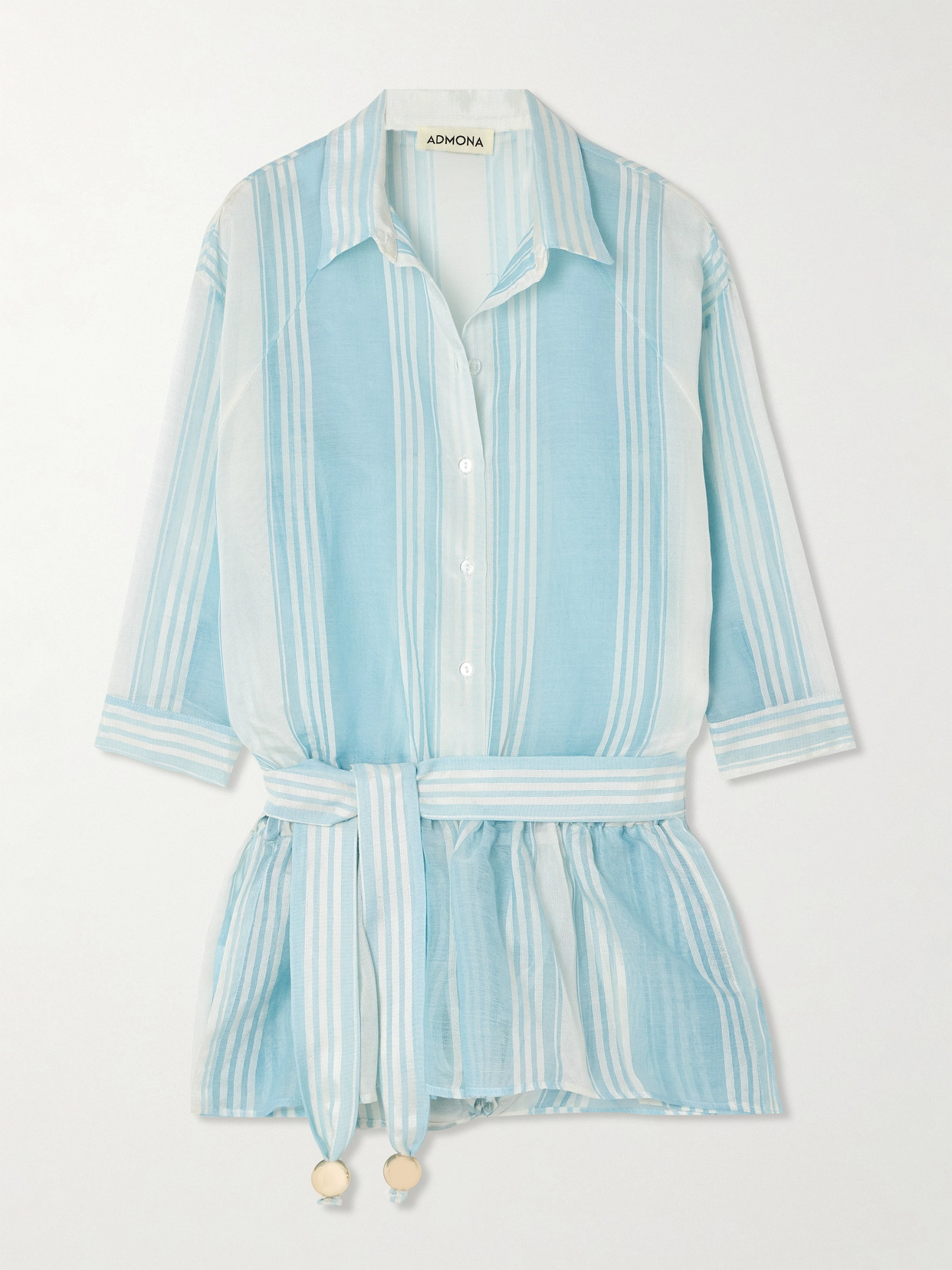 Admona Jazem Belted Striped Mesh Playsuit In Blue